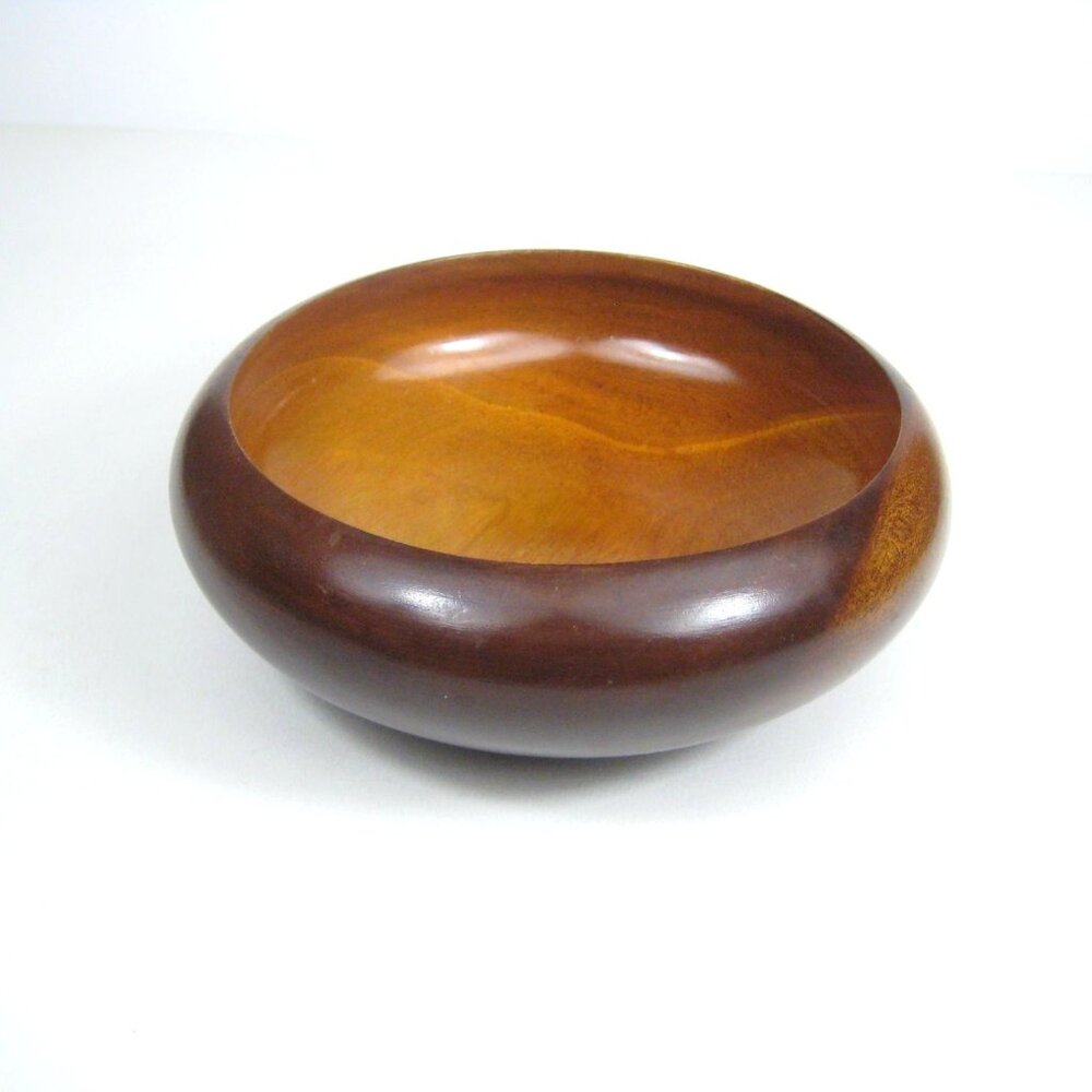 Handcrafted Vintage Wooden Bowl 6 Diameter Round Decor Dish Mid Century